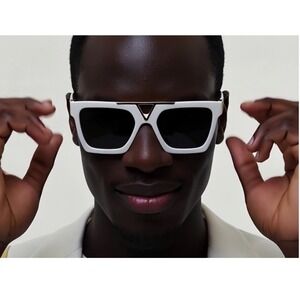 Sunglasses Square Men‎ White Frame Black Lens Trendy Vocation Sunny Miami Days